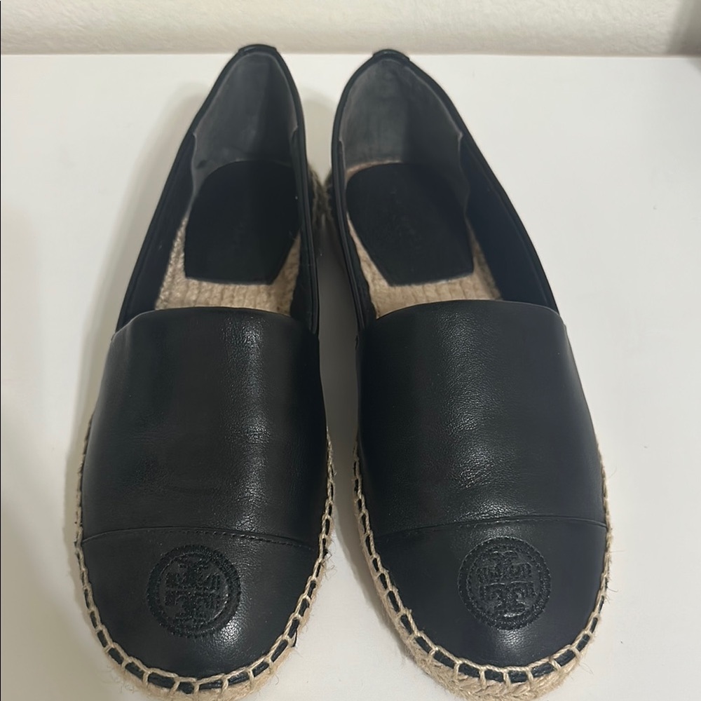 Tory Burch Black Leather Espadrilles